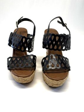 Montego Bay Club Black Strappy Cork Wedge Sandals Espadrille Size 8 NWT